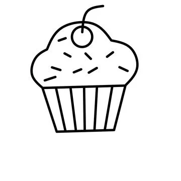 Simple cake icon with and Cherry on Top. suitable for Coloring,  Stock Illustration