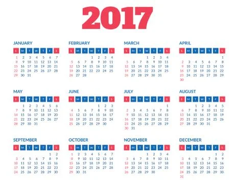 Simple calendar 2017 template Stock Illustration