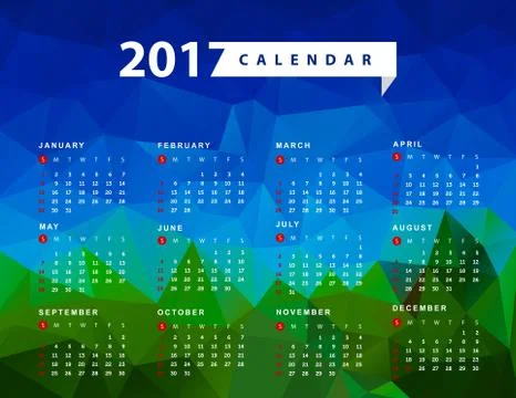 Simple calendar for 2017 year. Week starts from sunday Stock Illustration