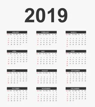 Simple Calendar 2019 Stock Illustration
