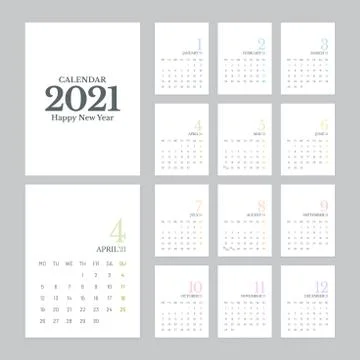 Simple Calendar 2021 Design Week Starts on Monday Stock Illustration