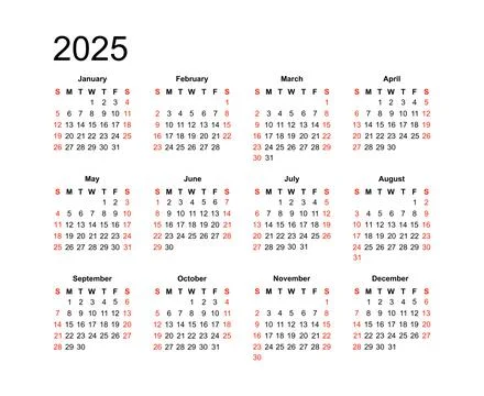 Simple calendar for 2025 year of the snake Stock Illustration