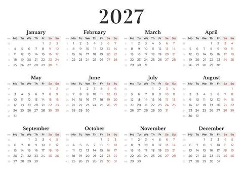 Simple calendar 2027 planner with week numbers Stock Illustration
