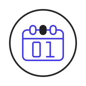 Simple calendar icon representing the first day inside of circle with purpl.. Stock Illustration