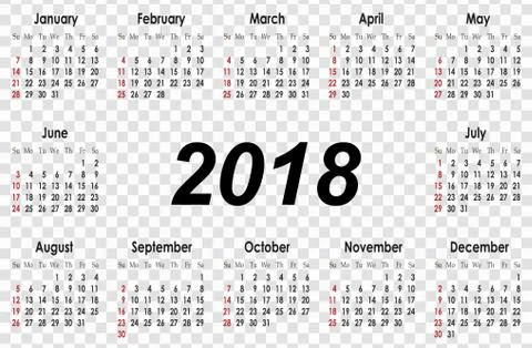 Simple calendar Layout for 2018 year, Stock Illustration