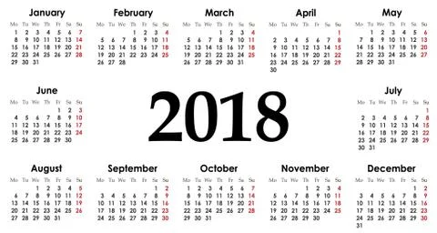 Simple calendar Layout for 2018 year, Иллюстрация