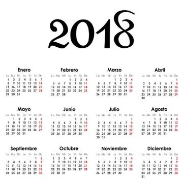 Simple calendar Layout for 2018 year, Stock Illustration