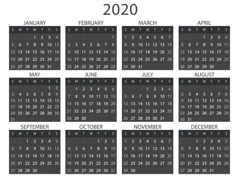 Simple calendar Layout for 2020. Vector Stock Illustration
