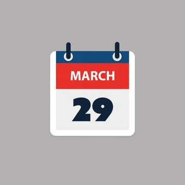 Simple Calendar Page for Day of 29th March - Banner, Graphic Design Isolate.. Stock Illustration
