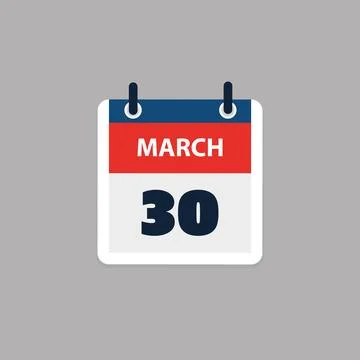 Simple Calendar Page for Day of 30th March - Banner, Graphic Design Isolate.. Stock Illustration