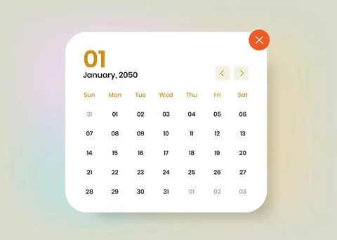 Simple calendar popup template for interface design Stock Illustration