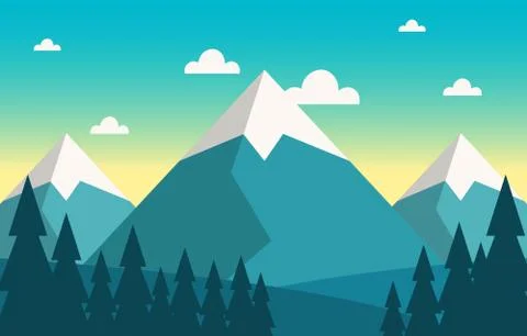 Simple Calm Mountain Forest Wild Nature Scene Landscape Monochrome Illustrati 库存插图
