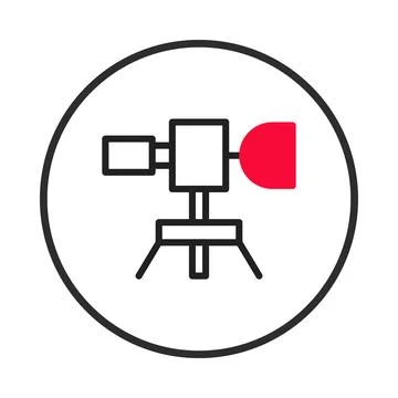 Simple camera illustration within outlined circle portraying filmmaking ind.. Stock Illustration