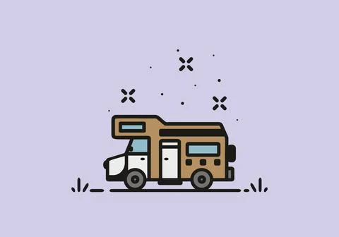 Simple camper van camping illustration Stock Illustration