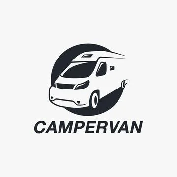 Simple camper Van logo vector icon on white background Stock Illustration