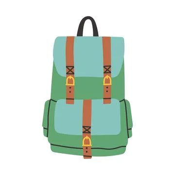 Simple camping backpack. Vector flat modern hiking backpack. Retro looking Stock Illustration