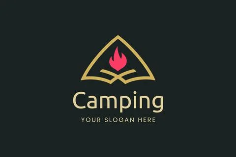 Simple camping logo with tent shape and bonfire Stock Illustration