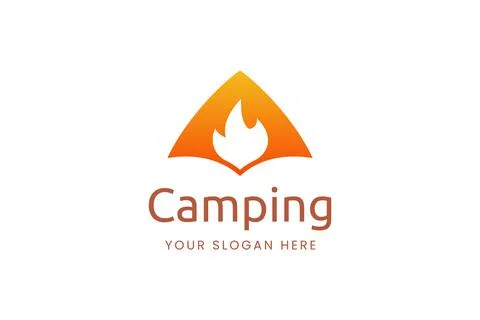 Simple camping logo with tent shape and fire Stock Illustration