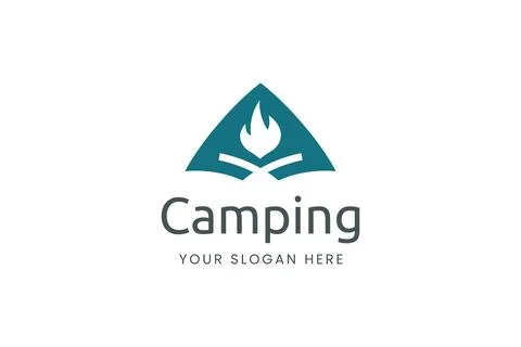 Simple camping logo with tent shape and bonfire Stock Illustration