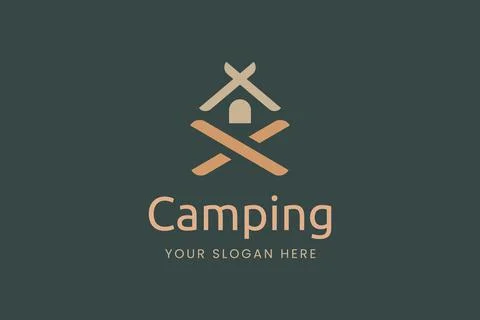 Simple camping logo with tent shape Stock Illustration