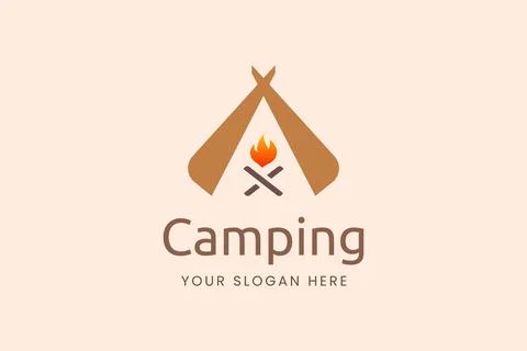 Simple camping logo with tent shape and bonfire Illustrazione stock