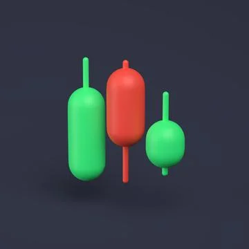 Simple candlesticks icon 3D-illustration on pastel background. Minimal concep Stock Illustration