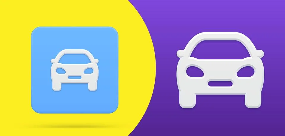Simple car front view 3d icon button set vector illustration. Comfortable m.. Illustrazione stock