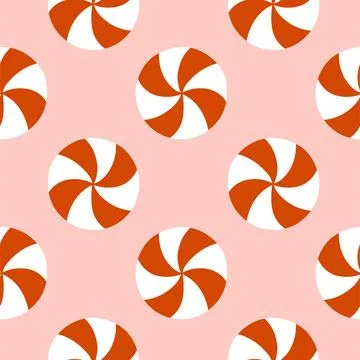 Simple caramel hand drawn Halloween seamless pattern on pink background. Vector Stock Illustration