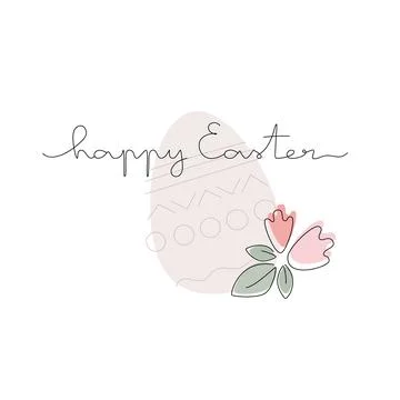 Simple card with boho style egg hand drawn lettering Happy Easter Stock Illustration