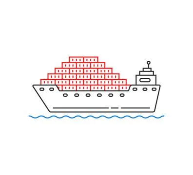 Simple cargo ship with container on wave Stock Illustration
