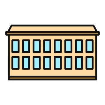 Simple cartoon drawing of a school building with multiple windows Ilustración de archivo