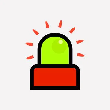 Simple cartoon emergency warning light with red base and green dome, emergenc Stock Illustration