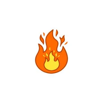 Simple cartoon flame icon in orange and yellow. Represents fire, heat, and en Stock Illustration