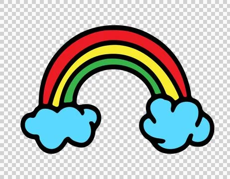 Simple cartoon hand drawn rainbow with two clouds Stockillustratie