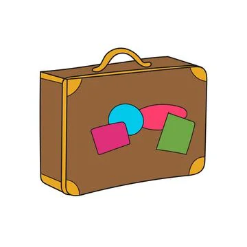 Simple cartoon icon. Cartoon suitcase with travel stickers, vector illustration Stock Illustration