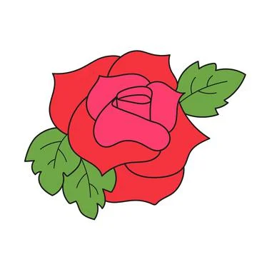 Simple cartoon icon. Red simple rose. Stock Illustration