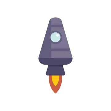 Simple cartoon rocket ship launching with flames Stock Illustration