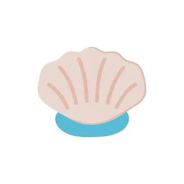 Simple cartoon seashell on blue surface with white background Stockillustratie