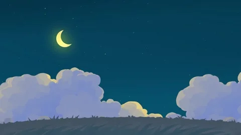 Simple cartoon sky and cloud animation with grass foreground Stock Footage 323484909