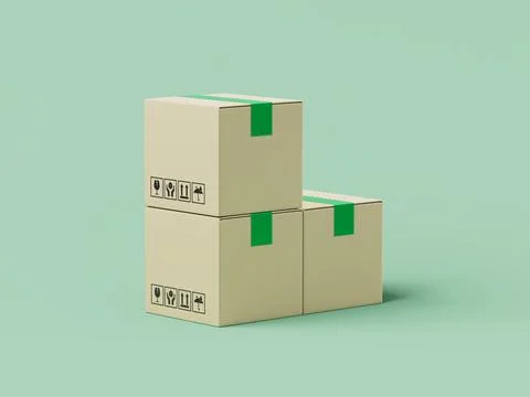 Simple cartoon stack of cardboard delivery box with adhesive tape 3d render i Stockillustratie