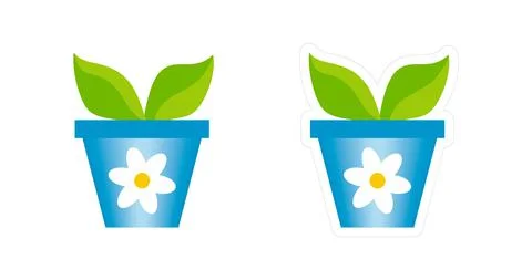 Simple cartoon sticker with white border of the flowerpot with sprout Stock Illustration