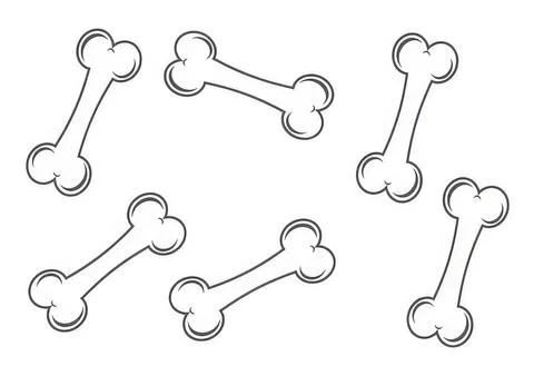 Simple cartoon style dog bones scattered on white background Stockillustratie