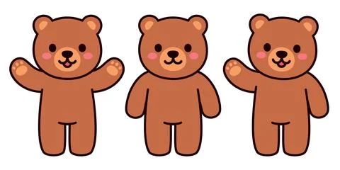 Simple cartoon teddy bear character set Illustrazione stock