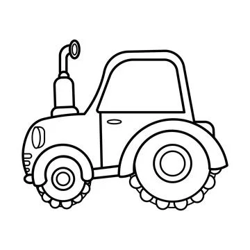 Simple Cartoon Tractor Outline Stock Illustration
