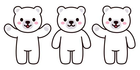 Simple cartoon white bear character set Stock Illustration