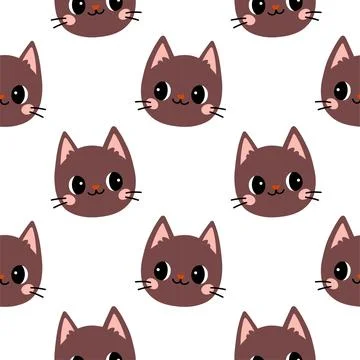 Simple cat hand drawn Halloween seamless pattern on white background. Vector Stock Illustration