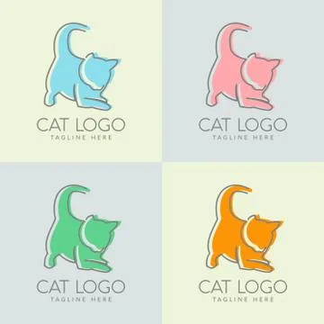 Simple cat logo design. pastel color boutique logo Stock Illustration