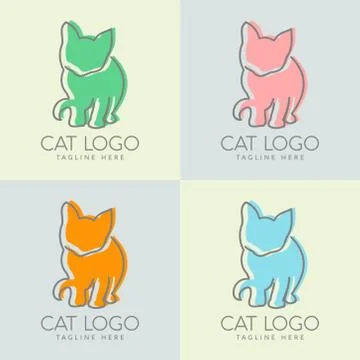 Simple cat logo design. pastel color boutique logo Stock Illustration