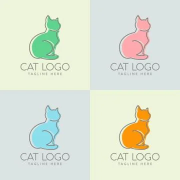 Simple cat logo design. pastel color boutique logo Illustrazione stock