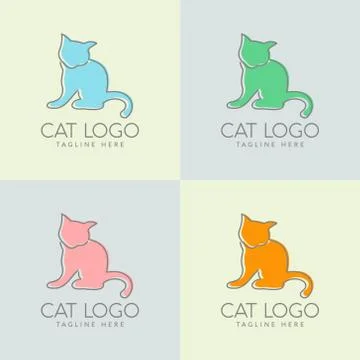 Simple cat logo design. pastel color boutique logo Illustrazione stock